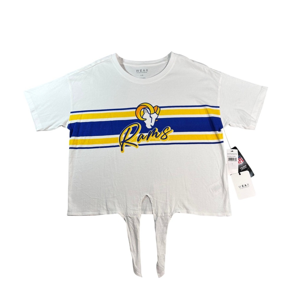 WEAR by Erin Andrews Los Angeles Rams Front Tie Graphic Tee White Large NEW